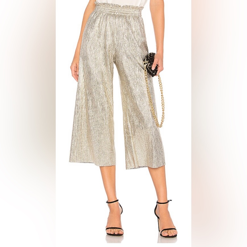 ALICE + OLIVIA Elba Paper Bag Pant in Silver Foil. Size 12 Great party pants
